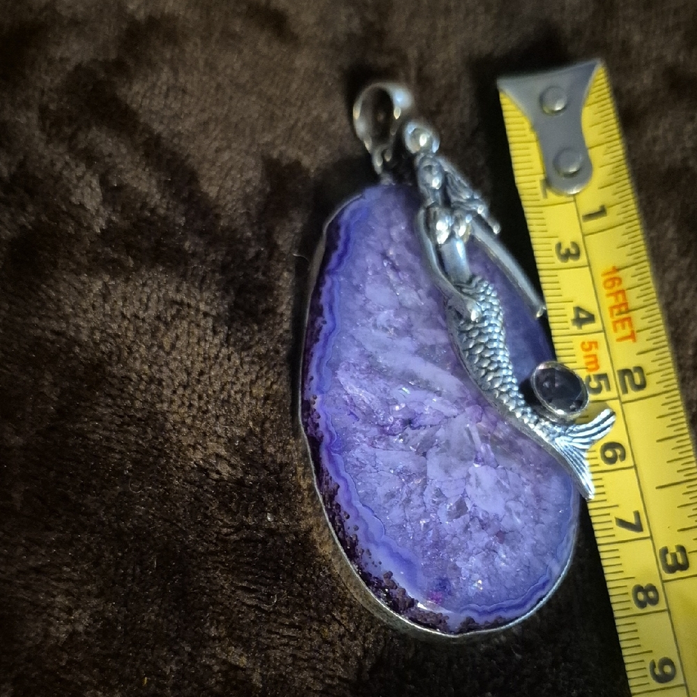 Genuine Daze Amethyst Purple Pendant / With Mermaid..